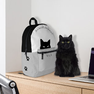 Sneaky Cat Grey Printed Backpack
