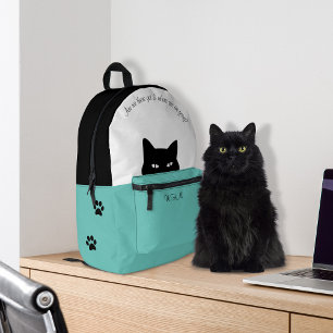 Sneaky Cat Light Teal Printed Backpack
