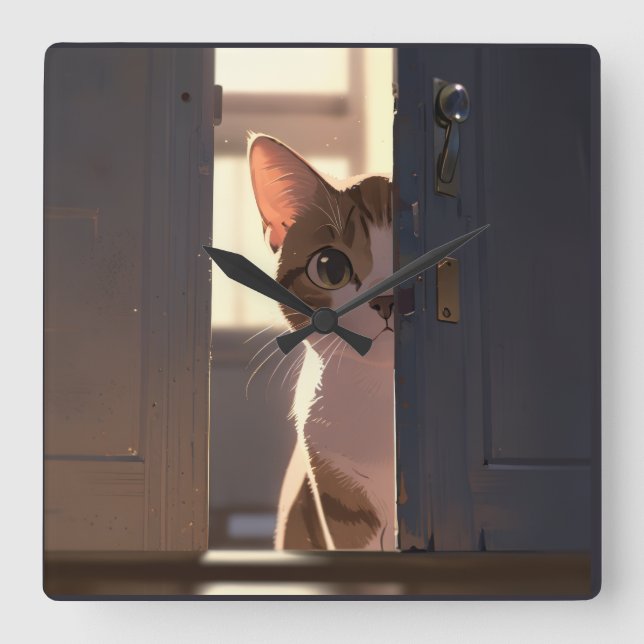 Sneaky cat  square wall clock (Front)
