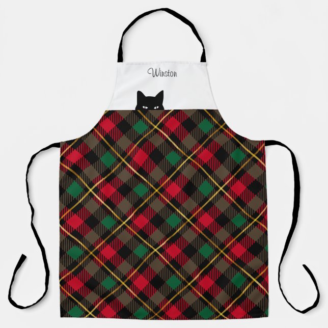 Sneaky Cat Wallace Red Plaid Apron (Front)