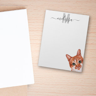 Sneaky Cat Watercolor Monogram Name Notepad