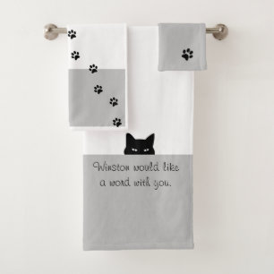 Sneaky Cat Would like a Word Bath Towel Set