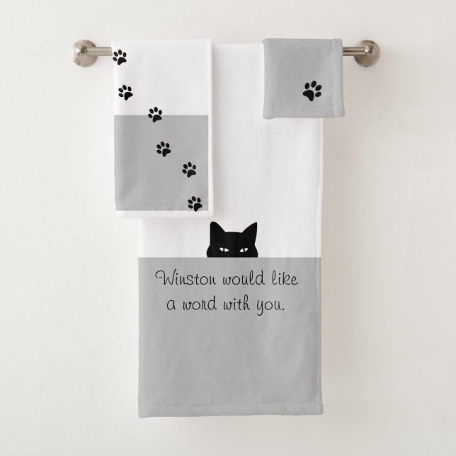 Sneaky Cat Would like a Word Bath Towel Set (Insitu)