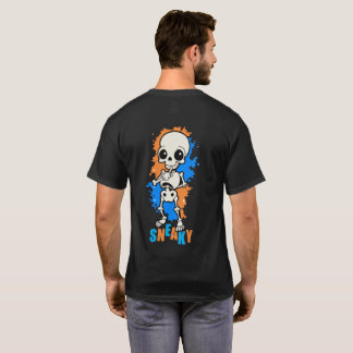 Sneaky Cute Skeleton Halloween Blue Splash T-Shirt
