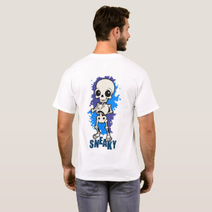 Sneaky Cute Skeleton Halloween Blue Splash T-Shirt