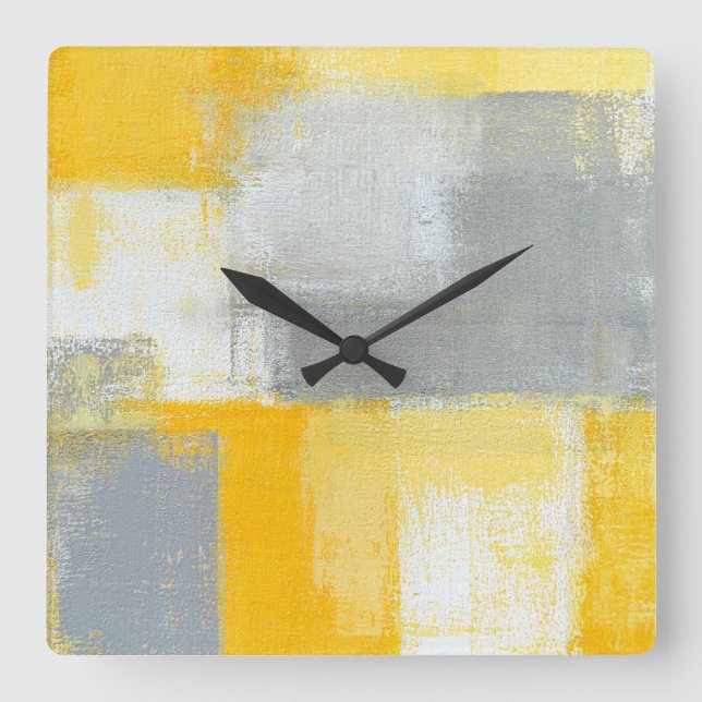'Sneaky' Grey and Yellow Abstract Art Clock (Front)