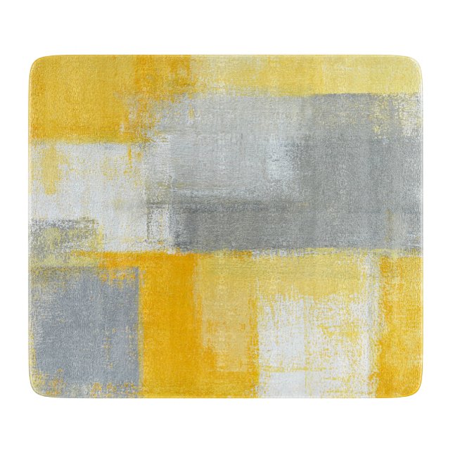 'Sneaky' Grey and Yellow Abstract Art Cutting Board (Front)