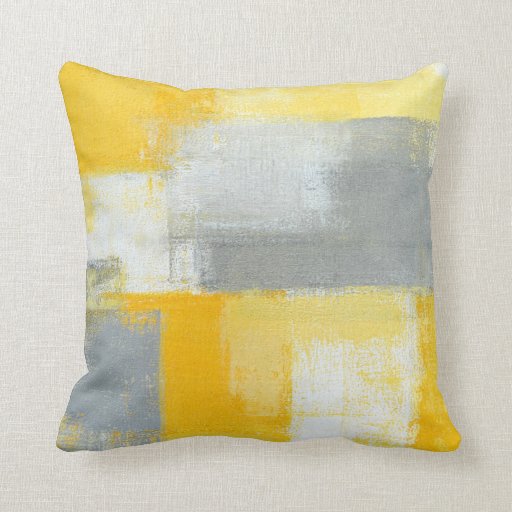 Image of 'Sneaky' Grey and Yellow Abstract Art Pillow