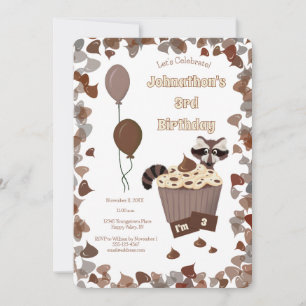 Sneaky Raccoon & Chocolate Cupcake Birthday Invitation