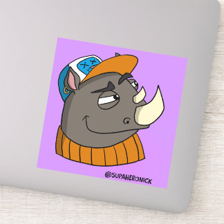 Sneaky Rhino Kid Cartoon Character Sticker