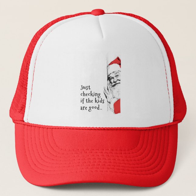 Sneaky Santa Just Checking Kids Trucker Hat (Front)