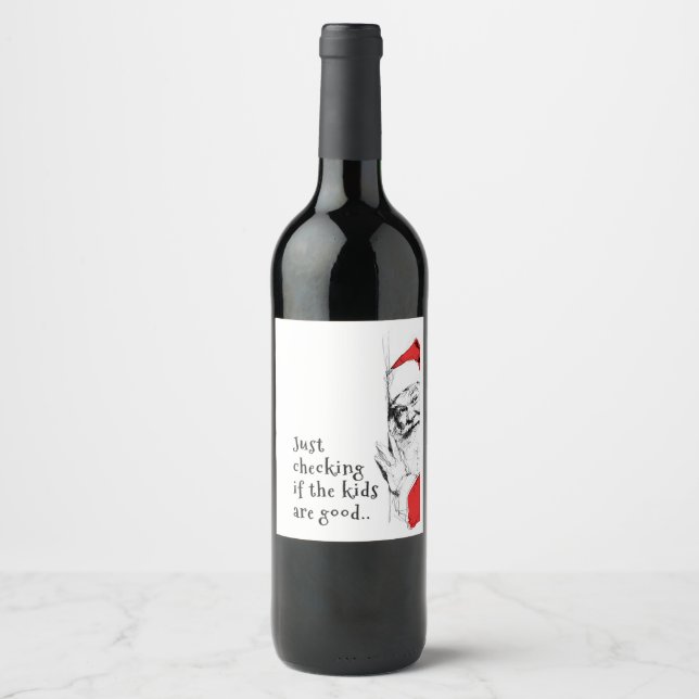 Sneaky Santa Just Checking Kids Wine Label (Front)