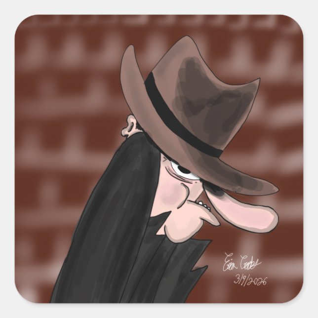 Sneaky villain cartoon character square sticker (Front)