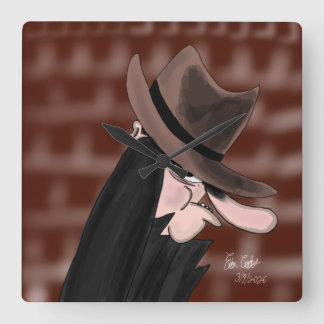 Sneaky villain cartoon character square wall clock