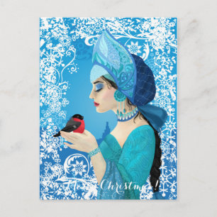 Snegurochka russian style illustration. Snowmaiden Holiday Postcard
