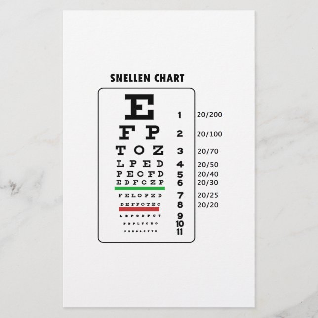 Snellen Chart (Eye Exam Chart) Stationery (Front)