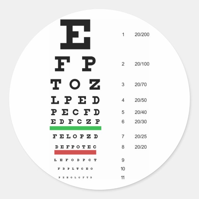 Snellen Eye Chart Sticker (Front)