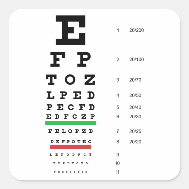 Snellen Eye Chart Sticker (Front)