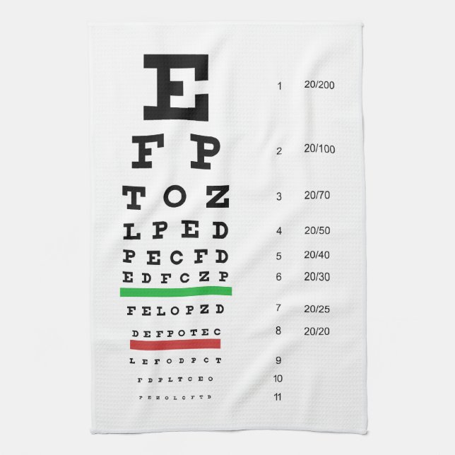 Snellen Eye Chart Tea Towel (Vertical)