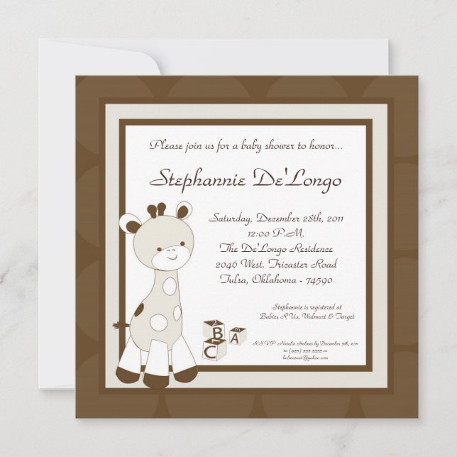 Snicker Doodle Giraff Baby Shower Invitation (Front)