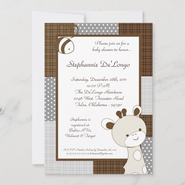 Snicker Doodle Giraffe Baby Shower Invitation (Front)