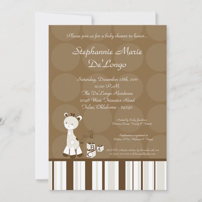 Snicker Doodle Giraffe Baby Shower Invitation (Front)