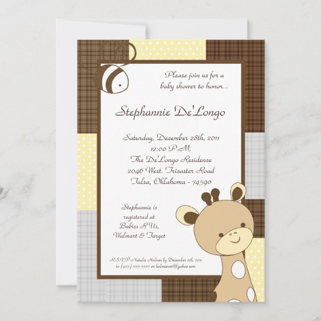 Snicker Doodle Giraffe Baby Shower Invitation (Front)