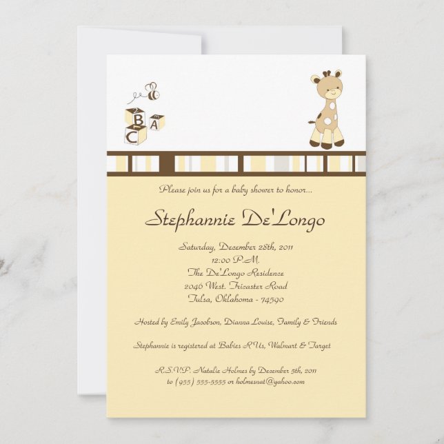Snicker Doodle Giraffe Baby Shower Invitation (Front)