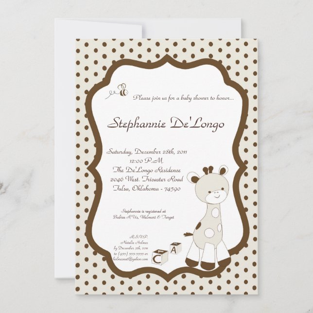 Snicker Doodle Giraffe Baby Shower Invitation (Front)