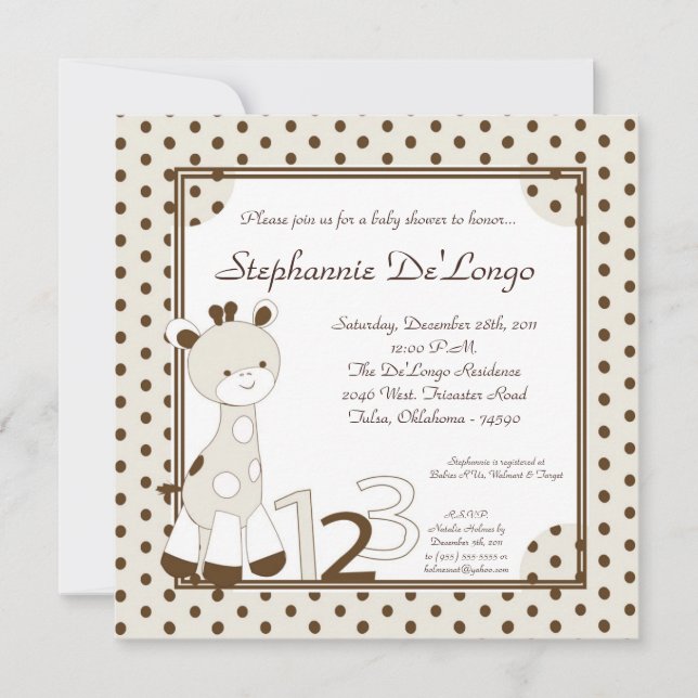 Snicker Doodle Giraffe Baby Shower Invitation (Front)