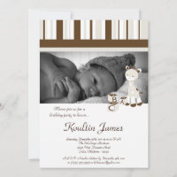 Snicker Doodle Giraffe Grey Birthday Invitation