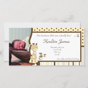 Snicker Doodle Giraffe Photo Birth Announcement