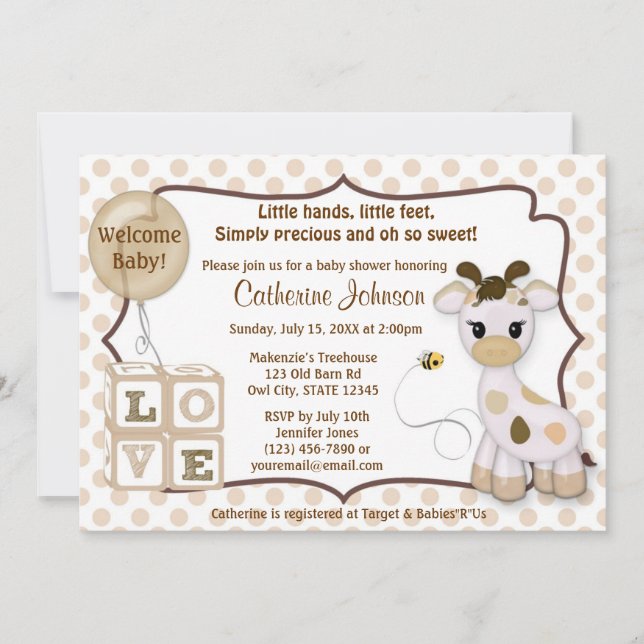 Snickerdoodle Giraffe Baby Shower Invitations (Front)