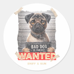Sniff & Run Pug: Adorable Fugitive on the Loose! Classic Round Sticker
