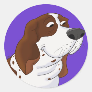 Sniffing Cartoon Basset Hound Classic Round Sticker