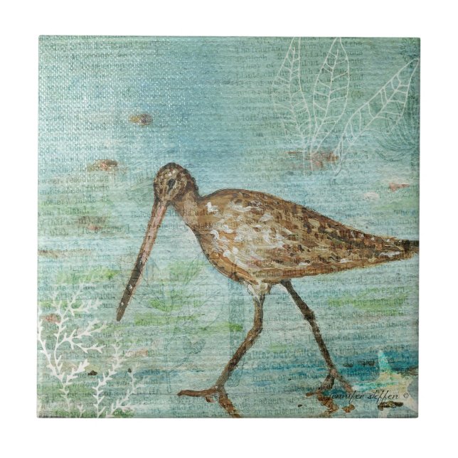 Snipe Shorebird Coastal Beach House Decor Tile (Front)