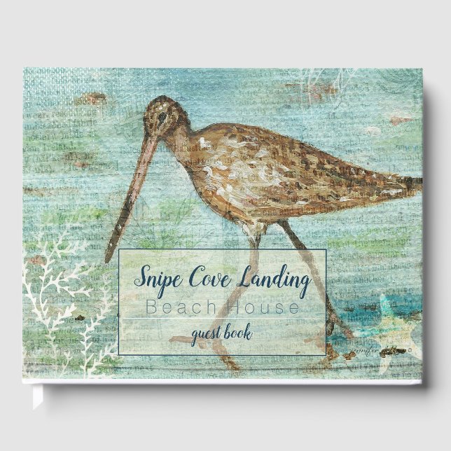 Snipe Shorebird Painting Beach House Guest Book (Front)