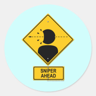 Sniper Ahead Warning Sign (Head Shot) Classic Round Sticker