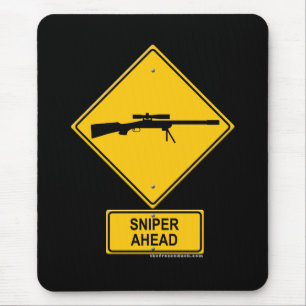 Sniper Ahead Warning Sign Mouse Mat