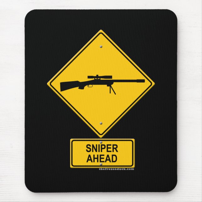 Sniper Ahead Warning Sign Mouse Mat (Front)