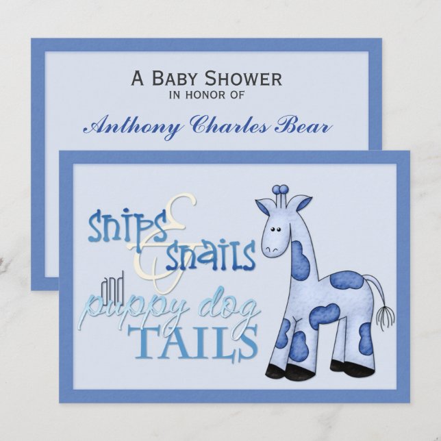 Snips & Snails Baby Boy Blue Shower Invitation (Front/Back)
