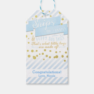 Snips & Snails Blue & Gold Baby Shower Gift Tag