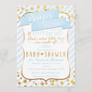 Snips & Snails Blue & Gold Baby Shower Invitations