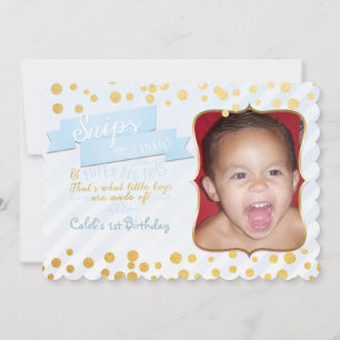 Snips & Snails Blue & Gold Party Photo Invitations