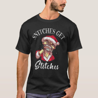 Snitches Get Stitches Funny Christmas Santa Adult T-Shirt