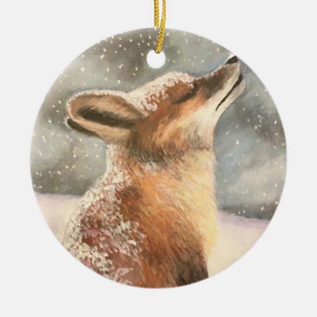 Sno Fox Ceramic Tree Decoration (Front)
