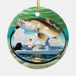 Snook Christmas Fishing Sunset Ceramic Tree Decoration