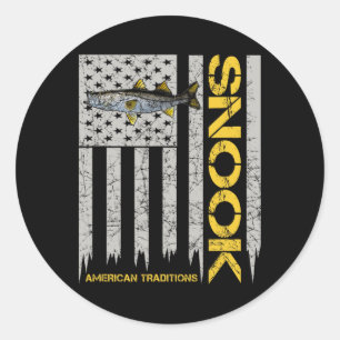 Snook Fisherman - Vintage Style American Flag Snoo Classic Round Sticker