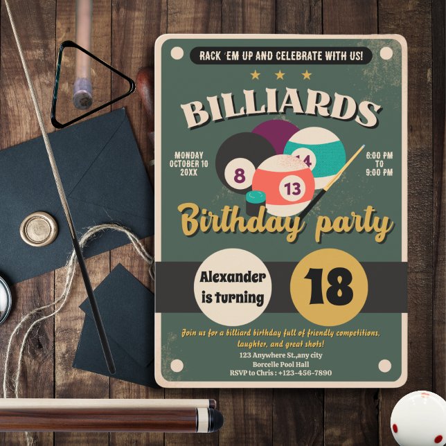 Snooker Pool Birthday Party Invitation Billiards  (Creator Uploaded)