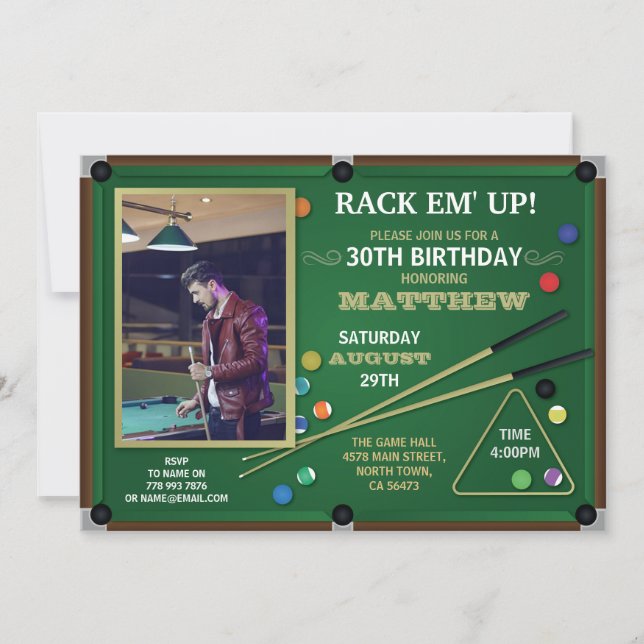 Snooker Pool Birthday Party Sports Hall Rack Photo Invitation (Front)